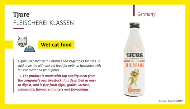 Liquid Beef Meal with Potatoes and Vegetables for Cats is made with top quality meat from the company's own livestock and is free from offal, grains, lactose, colourants, flavour enhancers and flavourings (Germany).